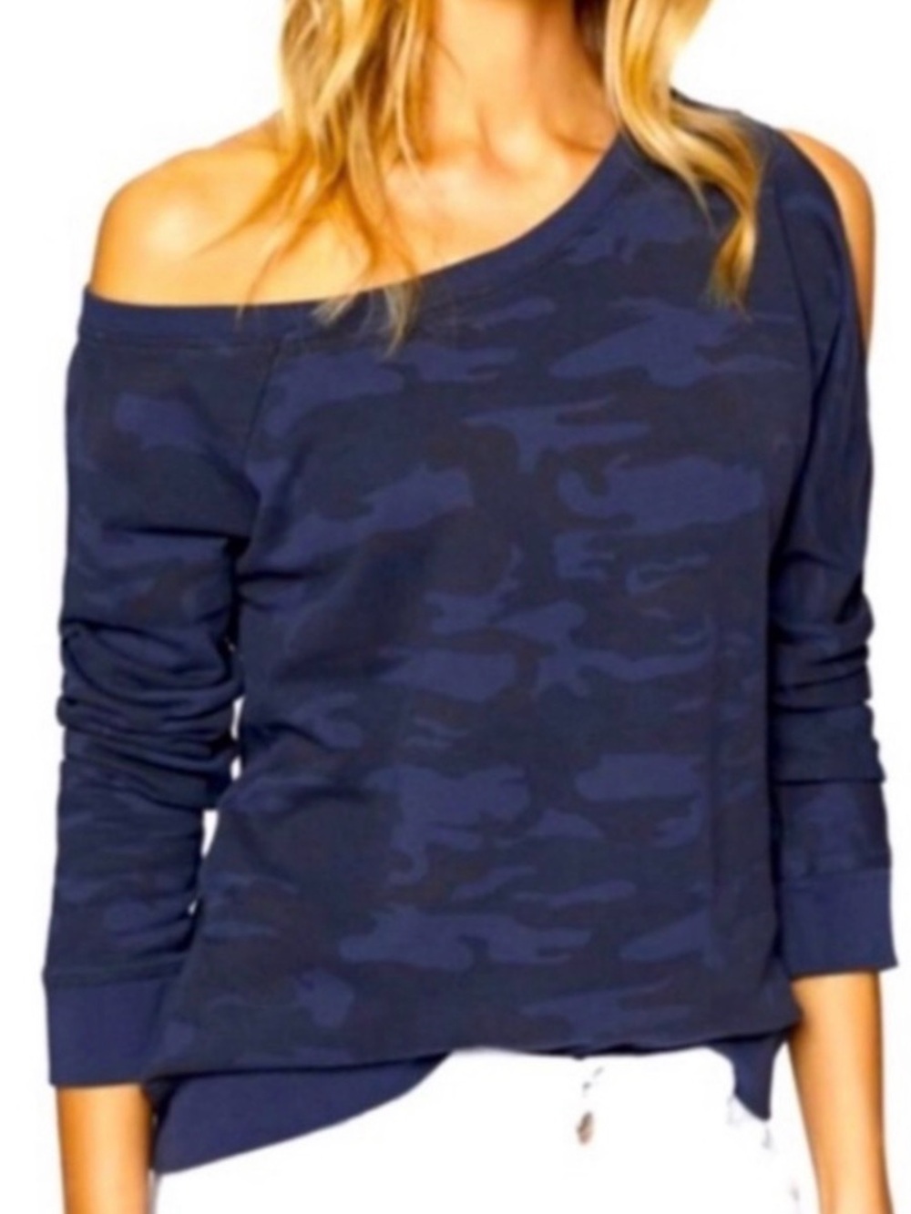 #543 SANCTUARY Alexi Blue Camo Asymmetrical Cotton Sweatshirt
